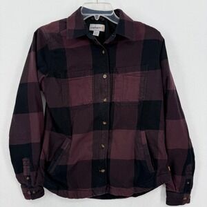 Carhartt Women's Flannel Lined Shirt Jacket Purple Black XS Hamilton Rugged Flex